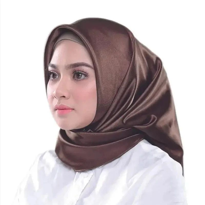 35.4in Elegant Satin Silk Square Hijab Scarf Solid Color Muslim Headscarf & Turban Wrap yw102 22