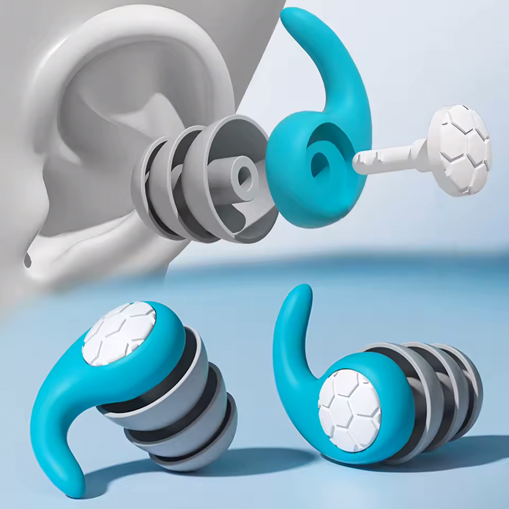 Waterproof Three Layer Noise Canceling Earplugs For Sleep & Swimming Mute & Comfortable cyan