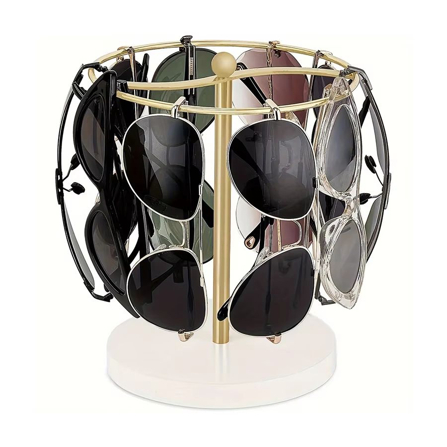 12 Pair Sunglasses Display Stand With Wooden Base Eyewear Organizer Rack & Glasses Storage Stand black