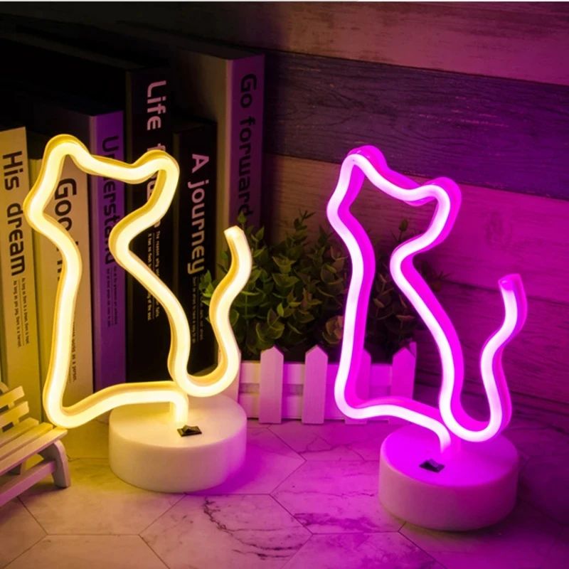 LED Cat Neon Light Sign USB & Battery LED Lamp holder Cat Pink