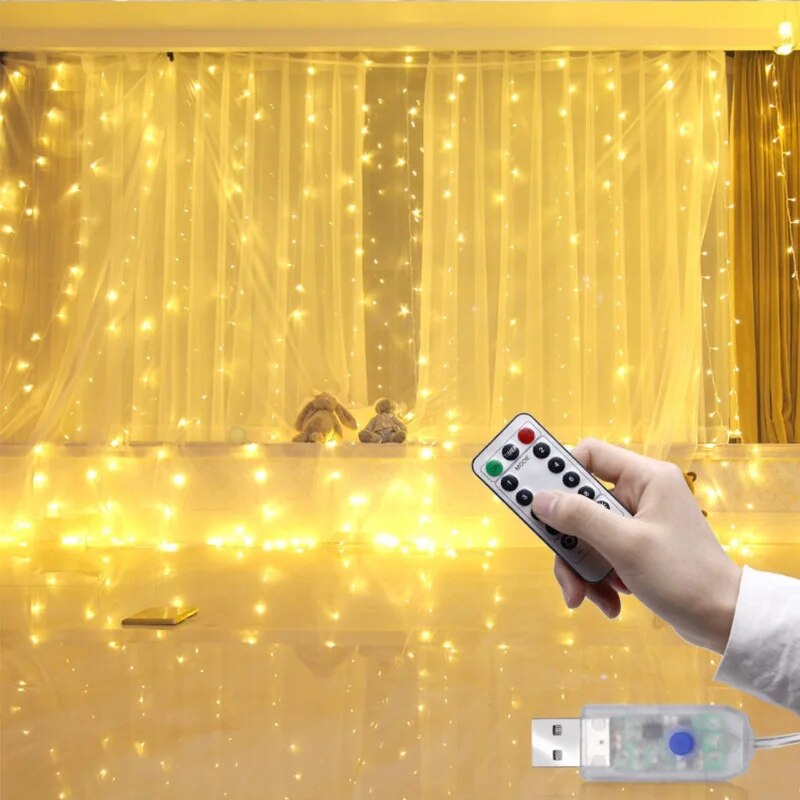 USB LED Curtain Lights Fairy Window Garland For Bedroom And Wedding Decor multi Color 3x3 300leds