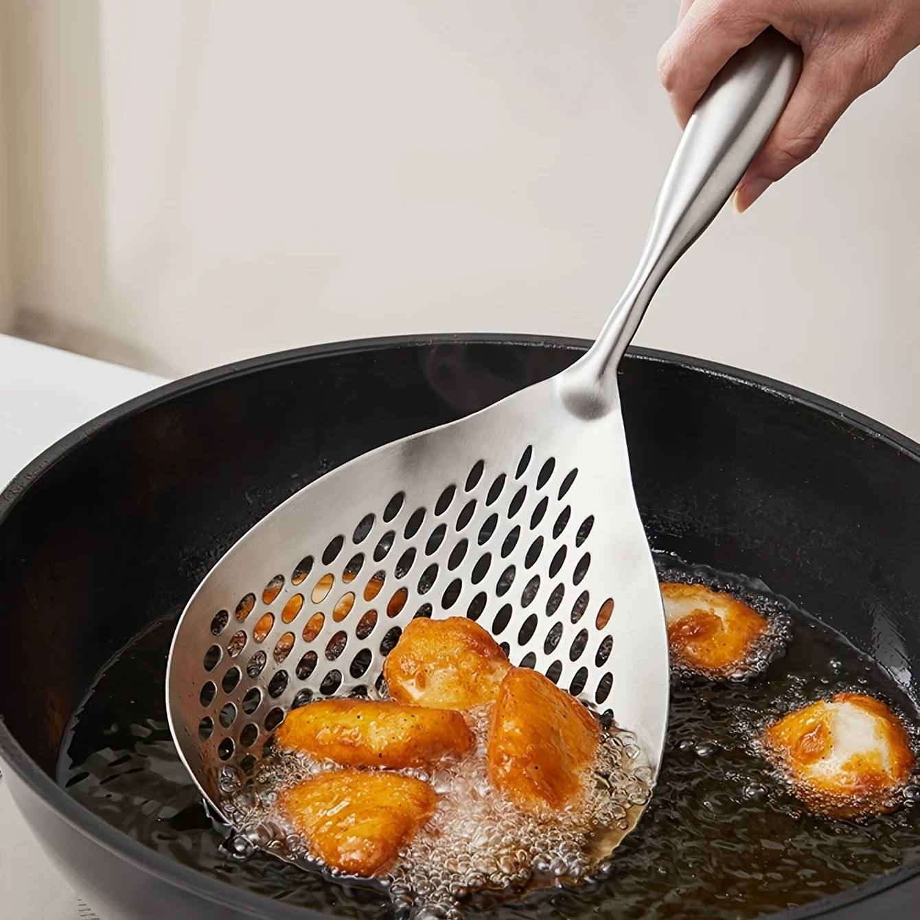 Large Stainless Steel Colander Skimmer Spoon Heavy Duty Food Strainer Spoon For Frying & Cooking Large Stainless Steel Colander Skimmer Spoon Heavy Duty Food Strainer Spoon For Frying & Cooking