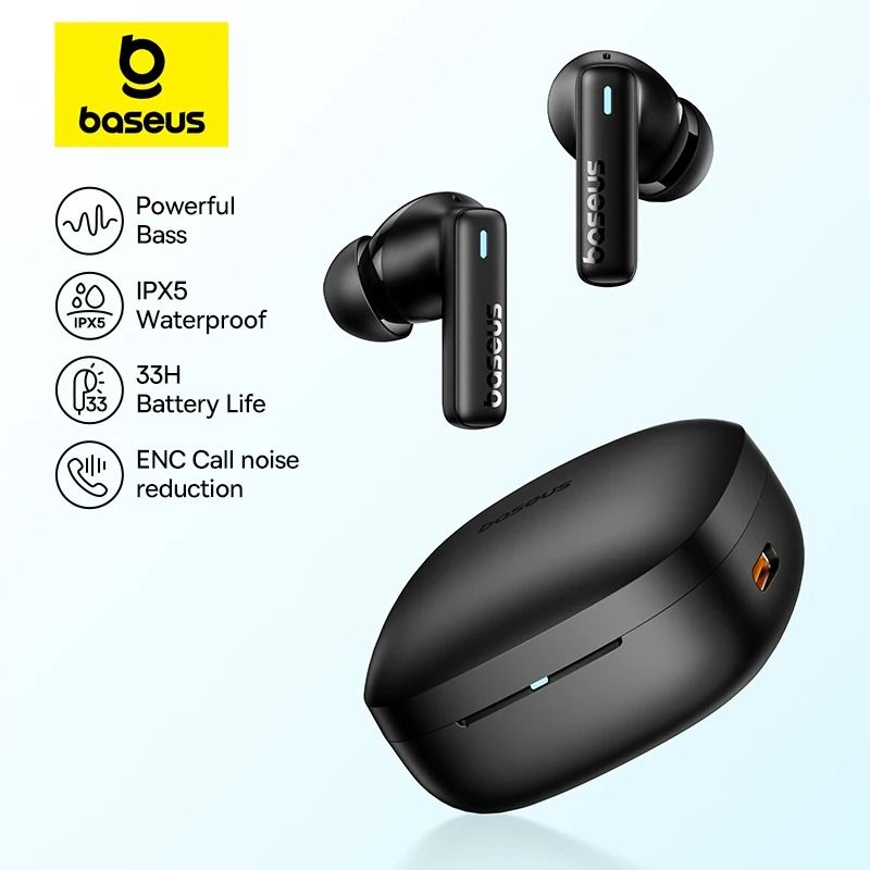 Baseus Bowie E19 Wireless Earbuds | 12mm High Dynamic Drivers & Bluetooth 5.3 With 33H Battery white