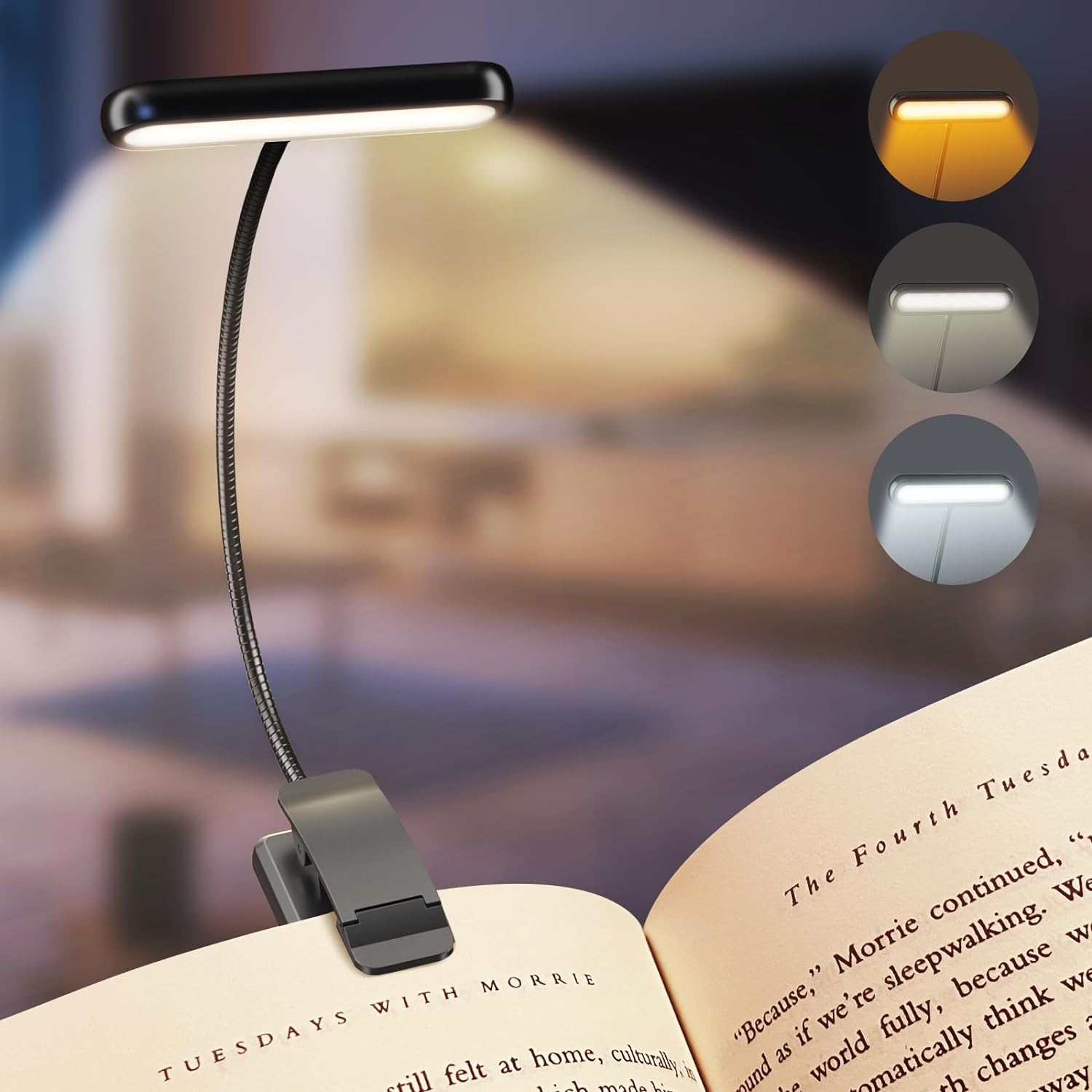 USB Rechargeable Book Light Flexible Clip Warm Cool White Reading Lamp Portable Daylight Night Reading Light white