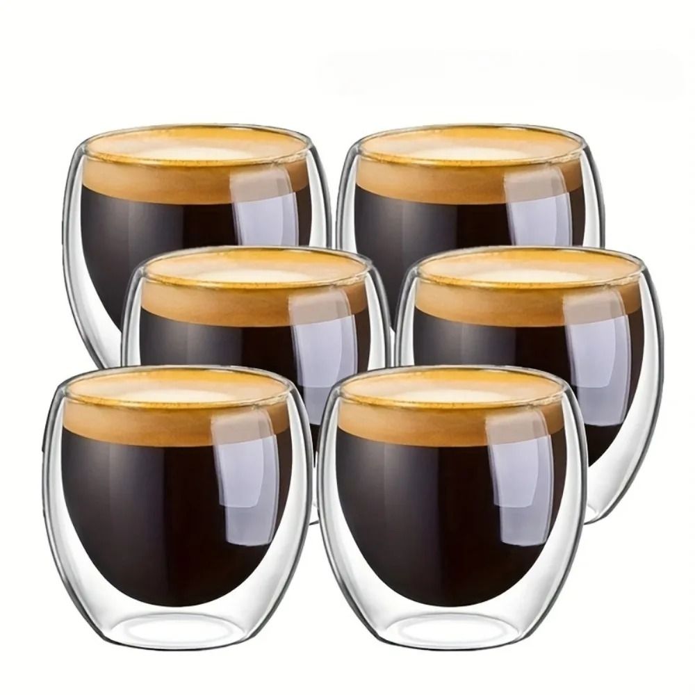 Double Wall Insulated Glass Espresso Cups Clear Thermal Coffee Mugs 80ml 250ml 450ml 6 Pcs 80 Ml