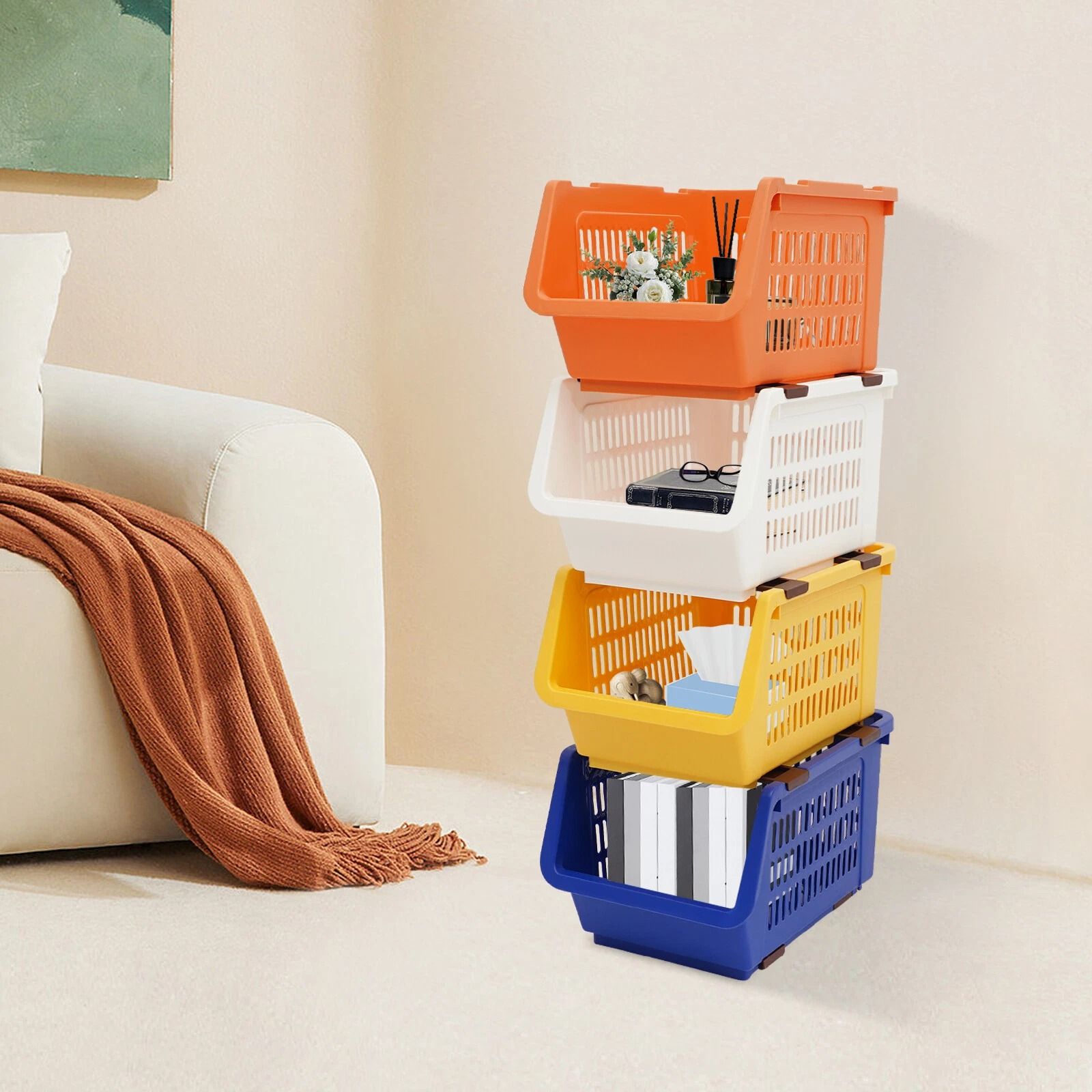 Stackable Bins, Stacking Storage Baskets, Stackable Organizer Baskets For Easy Storage Stackable Bins, Stacking Storage Baskets, Stackable Organizer Baskets For Easy Storage