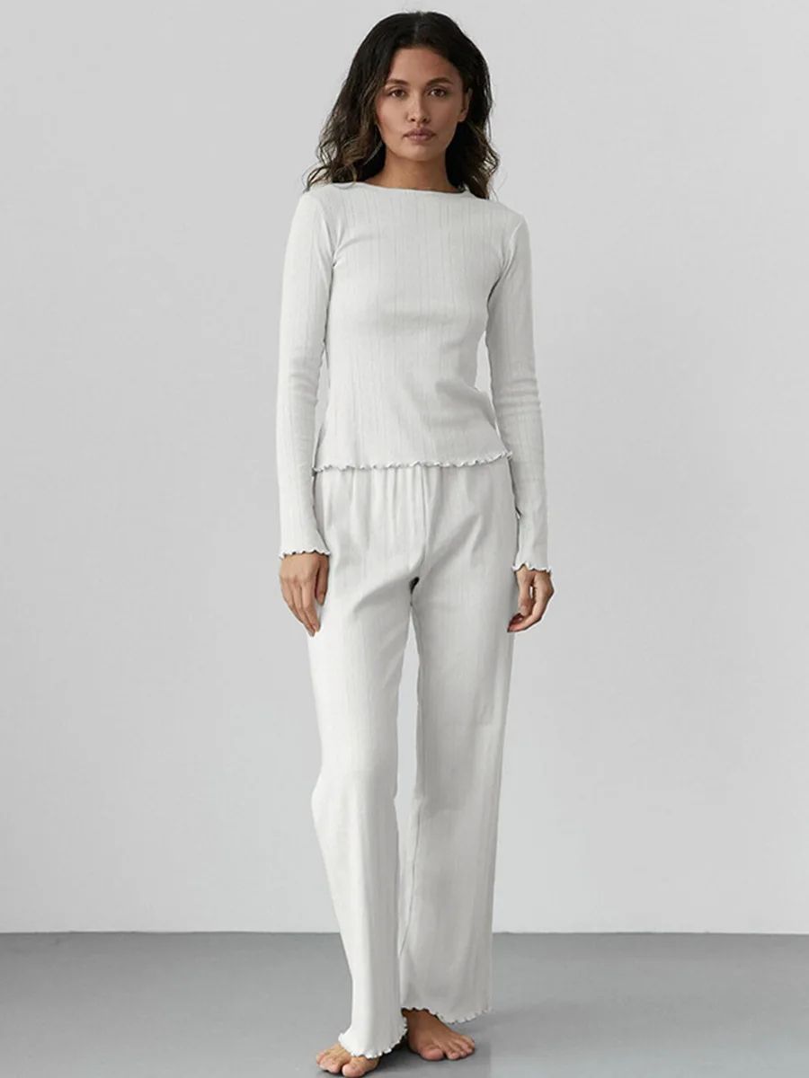 LoveKnit Jacquard Womens Pajama Set Soft Knit Cardigan & Pants Loungewear white m