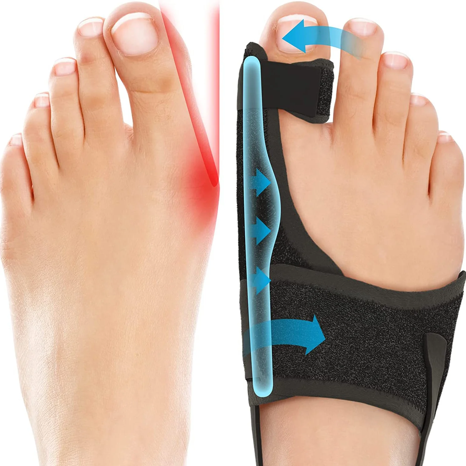 Non surgical Orthopedic Bunion Splint, Big Toe Separator, Hammer Toe Straightener, Pain Relief left