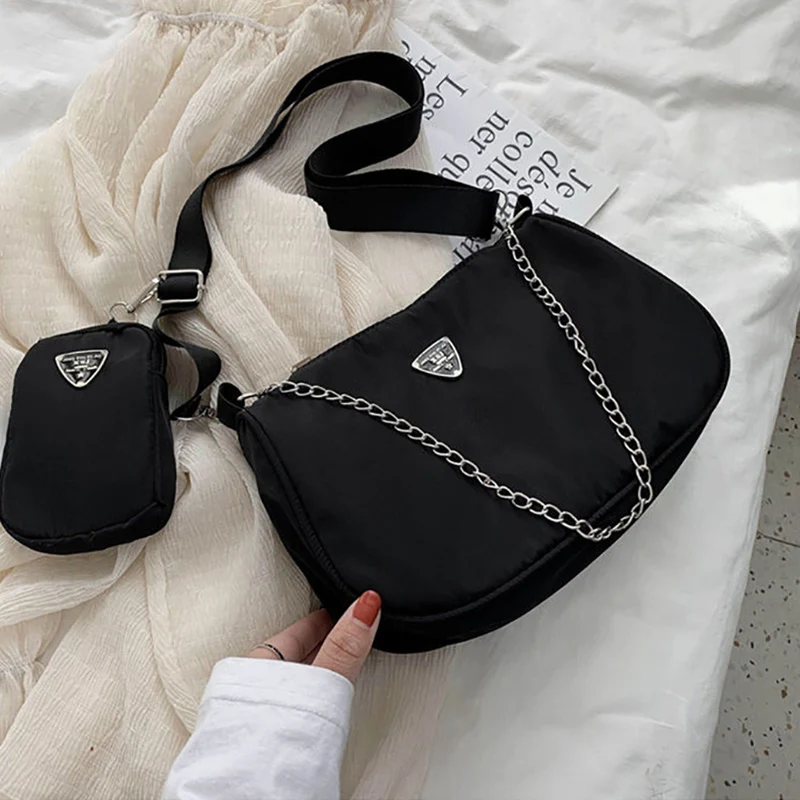 Vintage Nylon Hobo Shoulder Bag For Women Large Capacity Crossbody Purse & Clutch Underarm Bags black