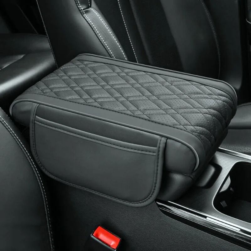 Universal Leather Car Armrest Cushion With Integrated Storage black Red