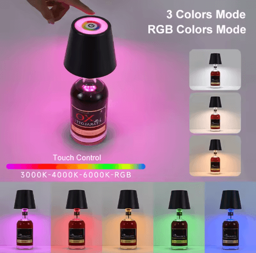 Wireless LED Bottle Table Lamp Touch Control Rechargeable Bar Light 3 Colors c Style white