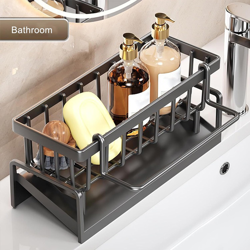 Stainless Steel Faucet Caddy, Kitchen Sink Organizer With Drain For Dish Soap, Scrubbers & Sponges Stainless Steel Faucet Caddy, Kitchen Sink Organizer With Drain For Dish Soap, Scrubbers & Sponges