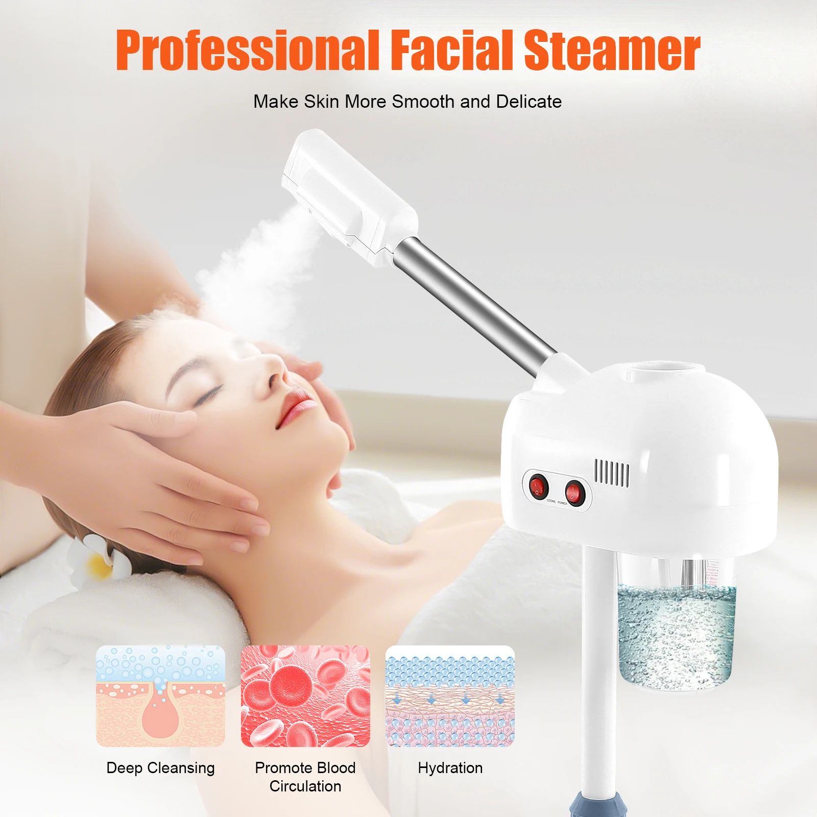 ProGlow 750ml Ozone Facial Steamer With Adjustable Stand & 360 Rotating Arm black