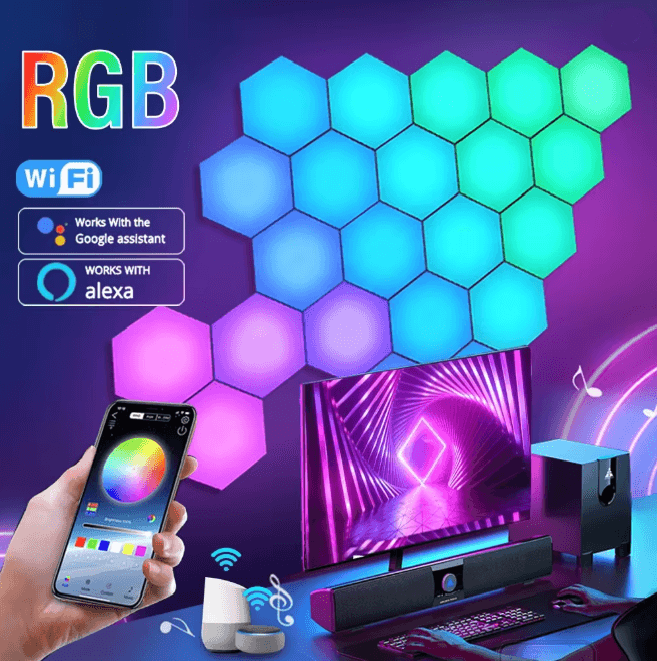 RGB Intelligent Hexagonal Wall Lamp Music Sync App Control Light Panels 10pcs wifi Version
