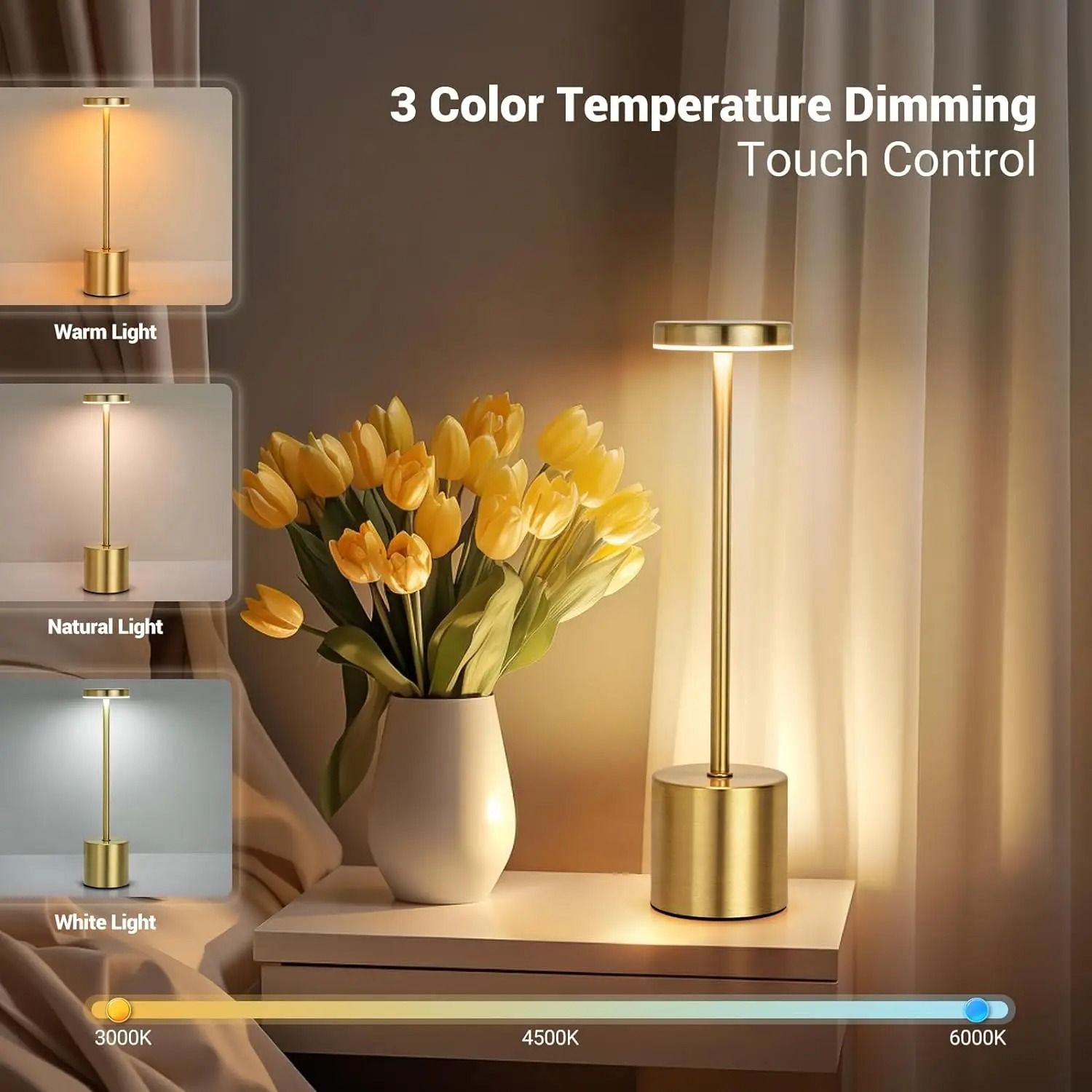Creative Ambient Metal Table Lamp Elegant Cordless Atmosphere Light rose Golden