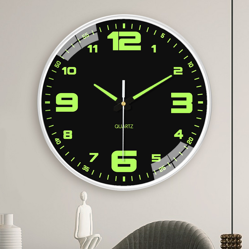 Stylish Silent Wall Clock Quartz Decorative Luminous Hole Free Living Room Clock a