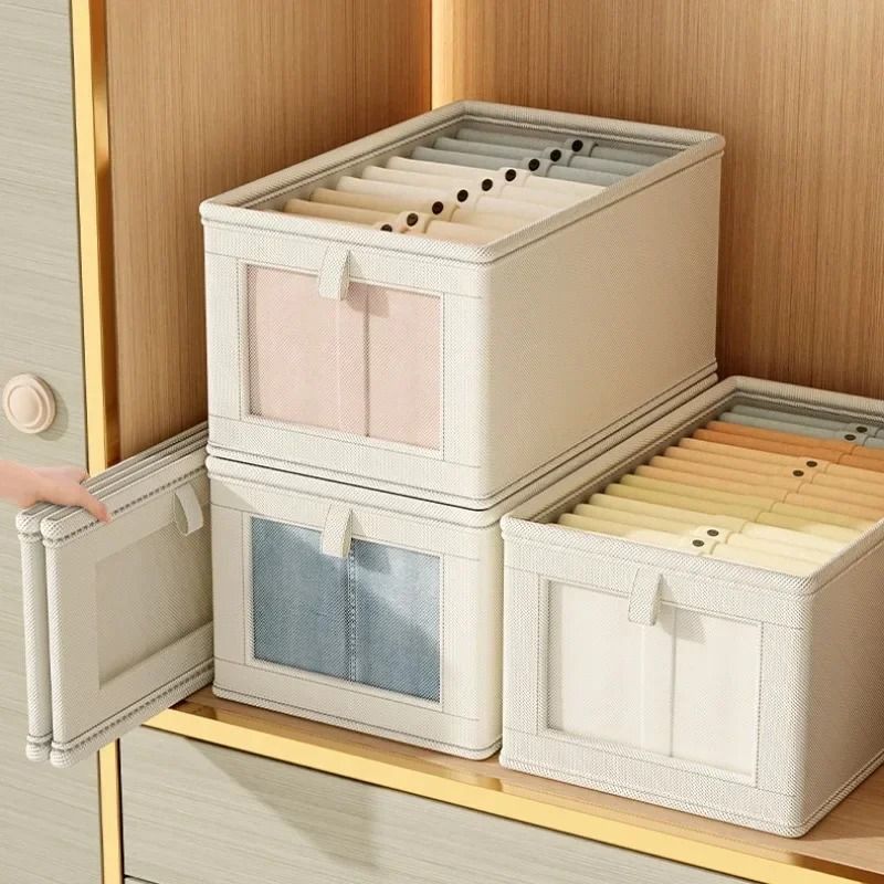 Large Foldable Canvas Storage Box With Clear Window For Closet Organization gray (l)