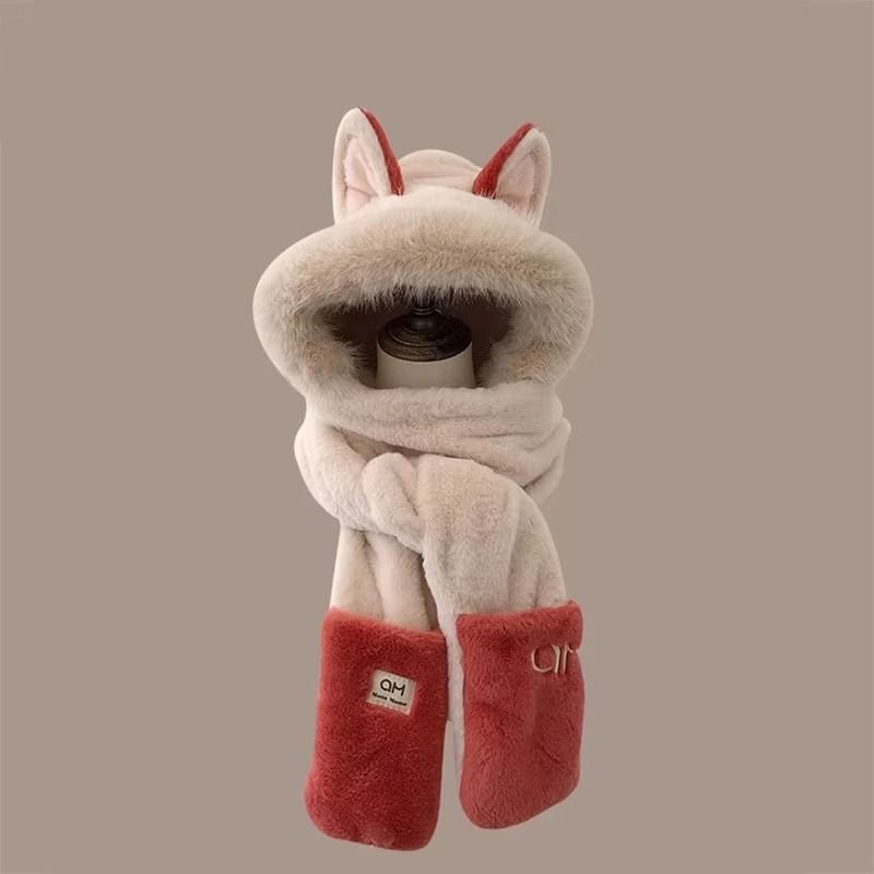Luxury Faux Fox 3 in 1 Thermal Winter Hood red