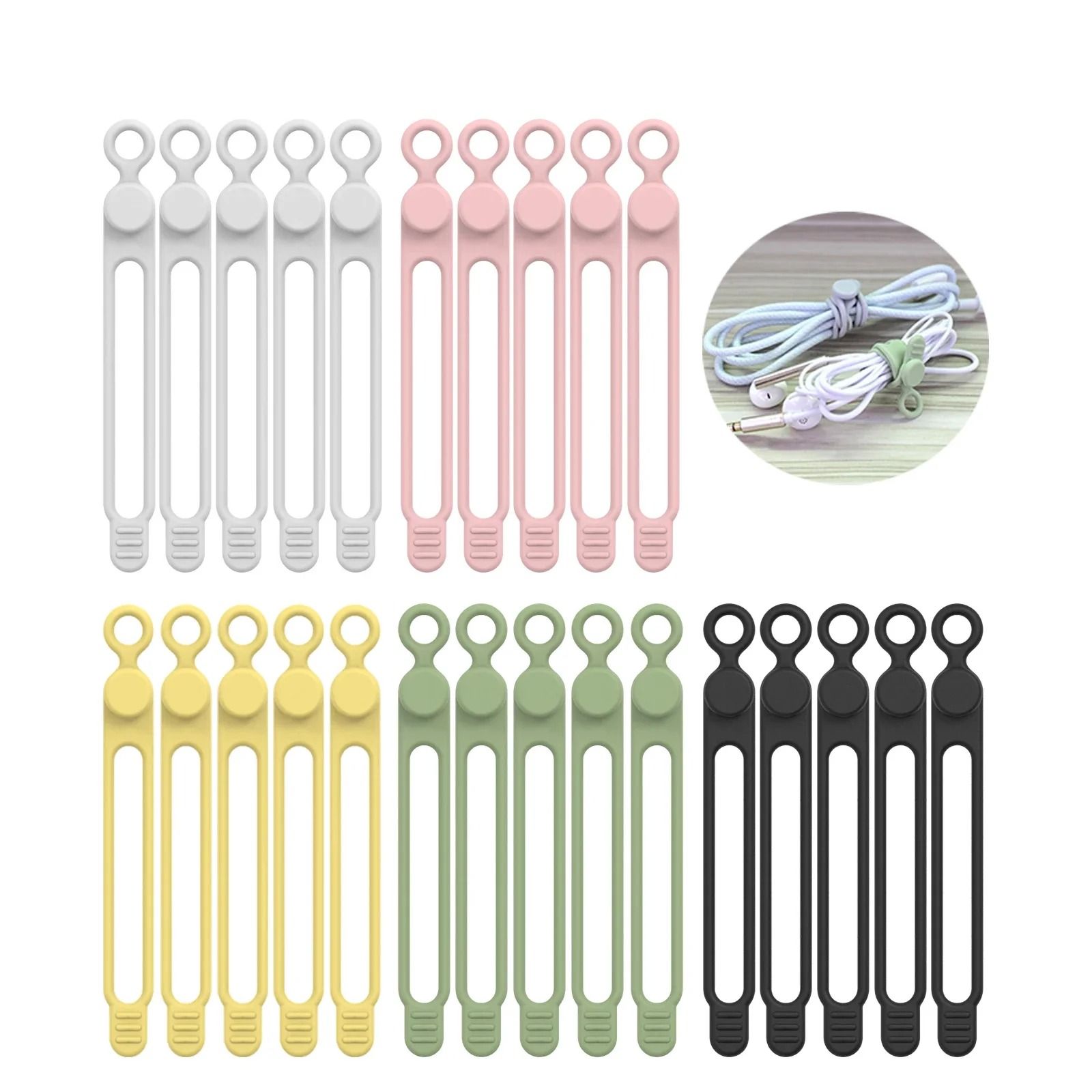 Silicone Travel Cable Ties High Performance Elastic Cord Organizer & Reusable Wire Straps green 15 Pcs