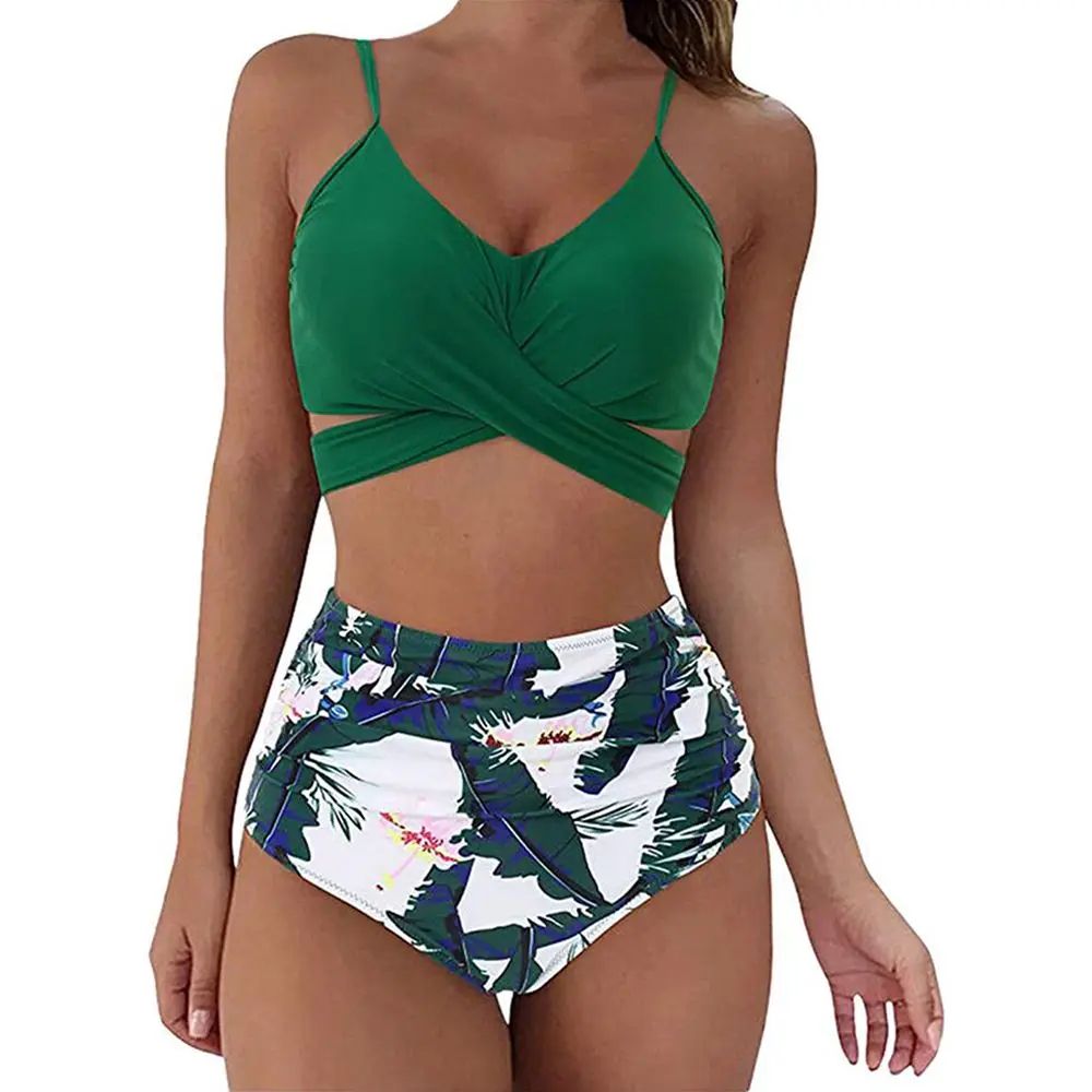 High Waisted Cross Front Bikini Set For Women b xxl
