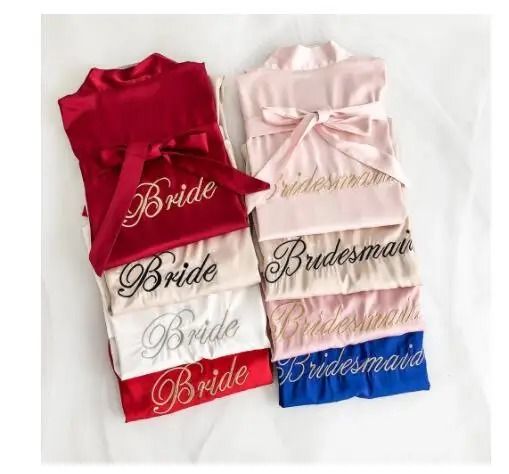 Embroidery Bridal Kimono Robe Professional Satin Nightgown & Sexy Short Wedding Bathrobe white Bride 2 s