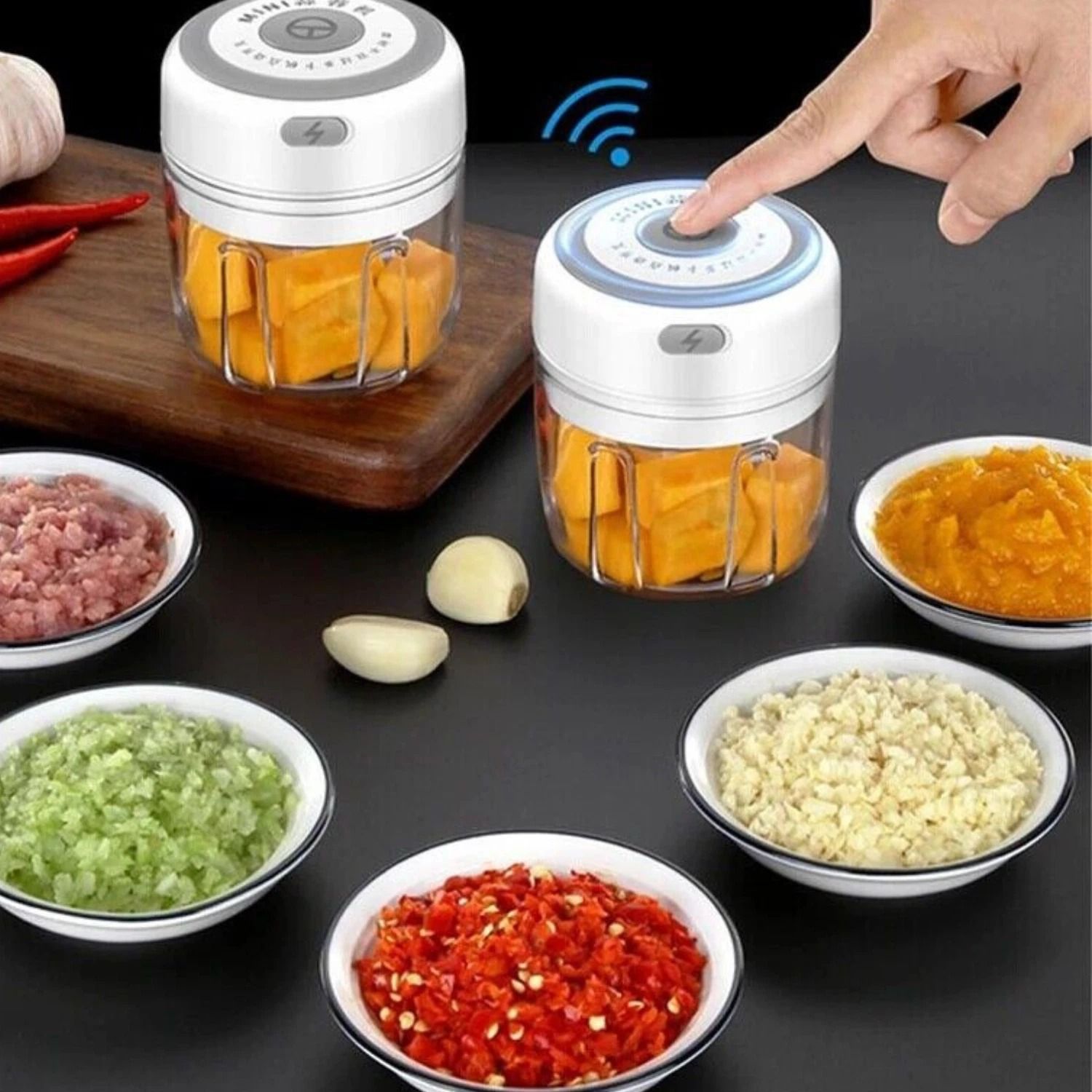 Electric Garlic Press, Meat Mincer, Chopper For Chili, Onion, Fruits white