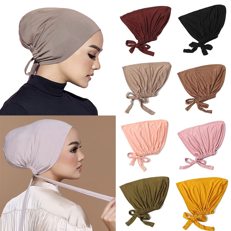 Soft Modal Muslim Turban Hat Comfortable Inner Hijab Cap For Women olive