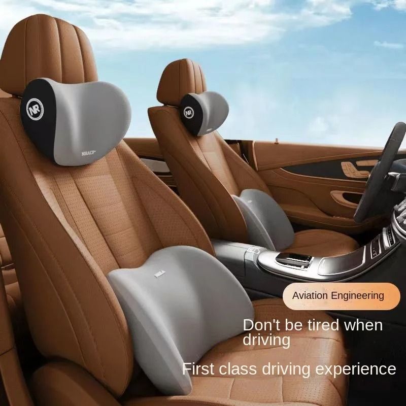 Ergonomic Memory Foam Car Comfort System All Season Headrest & Lumbar Support Set grey headrest