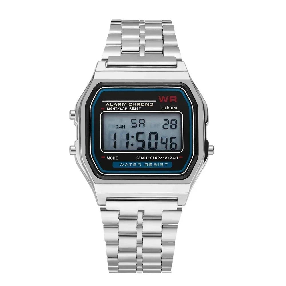 Retro Square Digital Display Electronic Watch silver