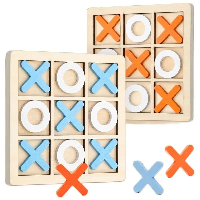 Montessori Wooden XO Puzzle Chess Game Educational Brain Training Toy For Kids nb1255c4 blue 3pcs