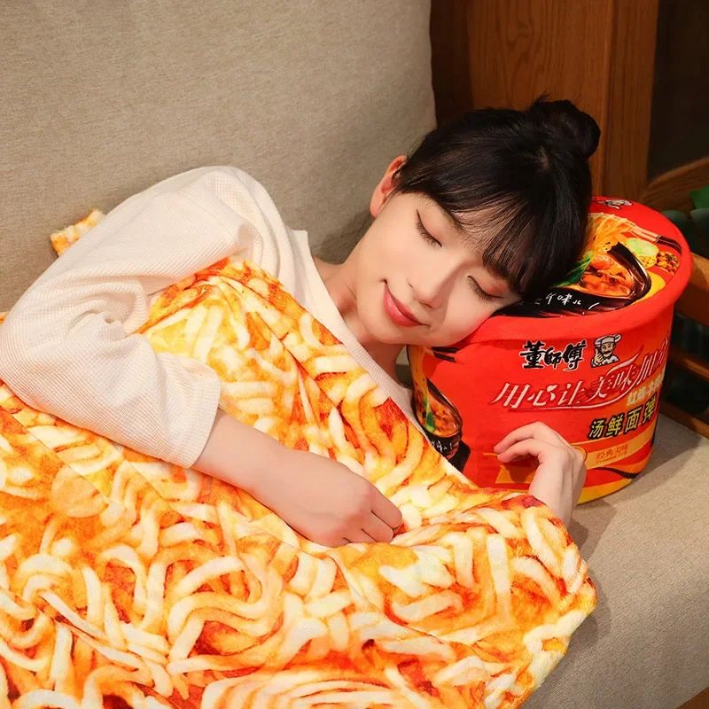 Bucket Instant Noodles Plush Pillow With Hidden Blanket Ramen Stuffed Cushion Gift star Noodle