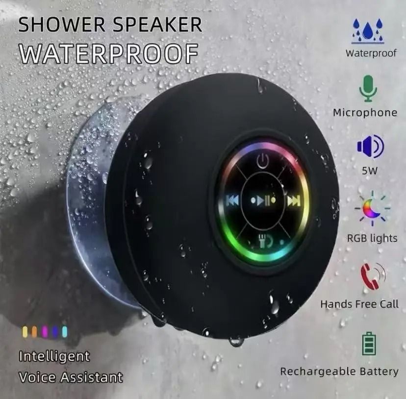 Mini Waterproof Shower Speaker High Performance Subwoofer With Suction Cup & Handsfree Mic black