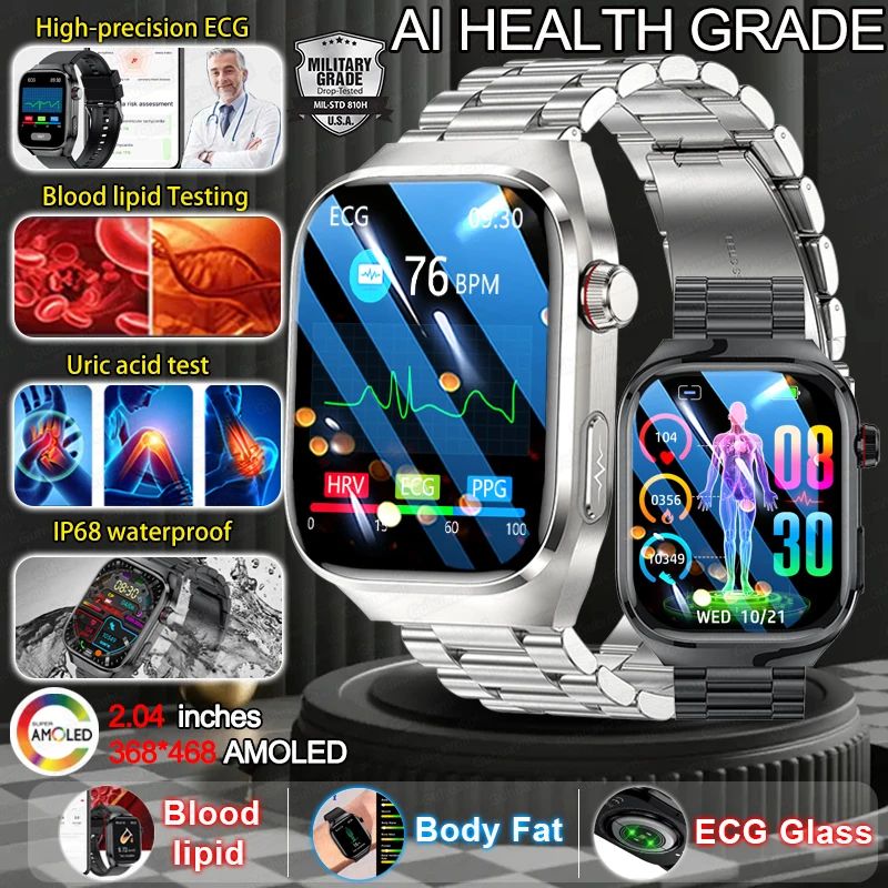 2.04 Inches AMOLED Military Grade Smart Watch With Bluetooth Call & IP68 Waterproof silver Steel B 2a