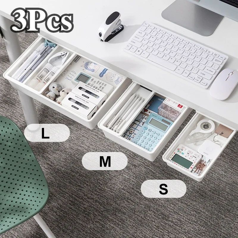 Under Desk Self Stick Hidden Storage Drawer Box grey s 2 Cells