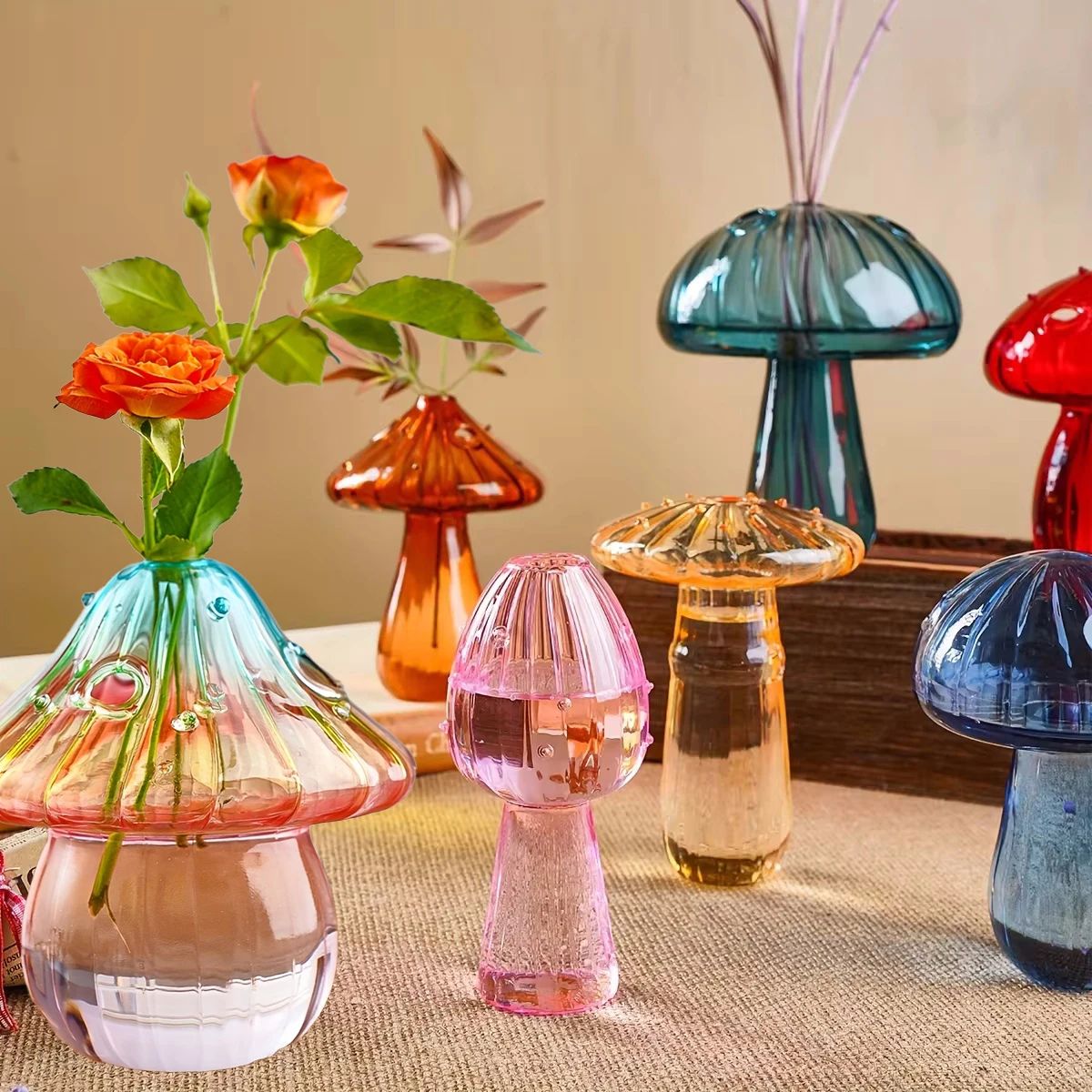 Colorful Mushroom Glass Vase Nordic Style Home Decor b Style