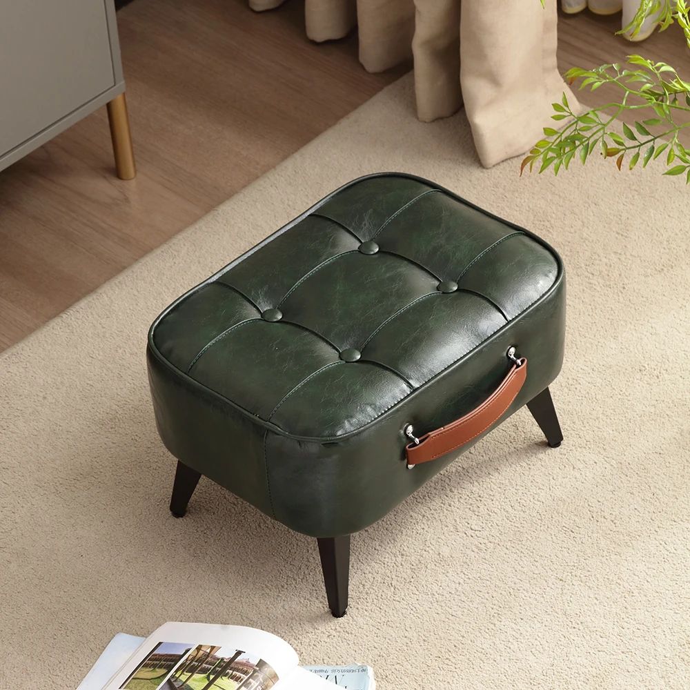 Minimalist Plush Short Stool Ottoman Super Soft Shoe Bench For Living Room & Entryway b