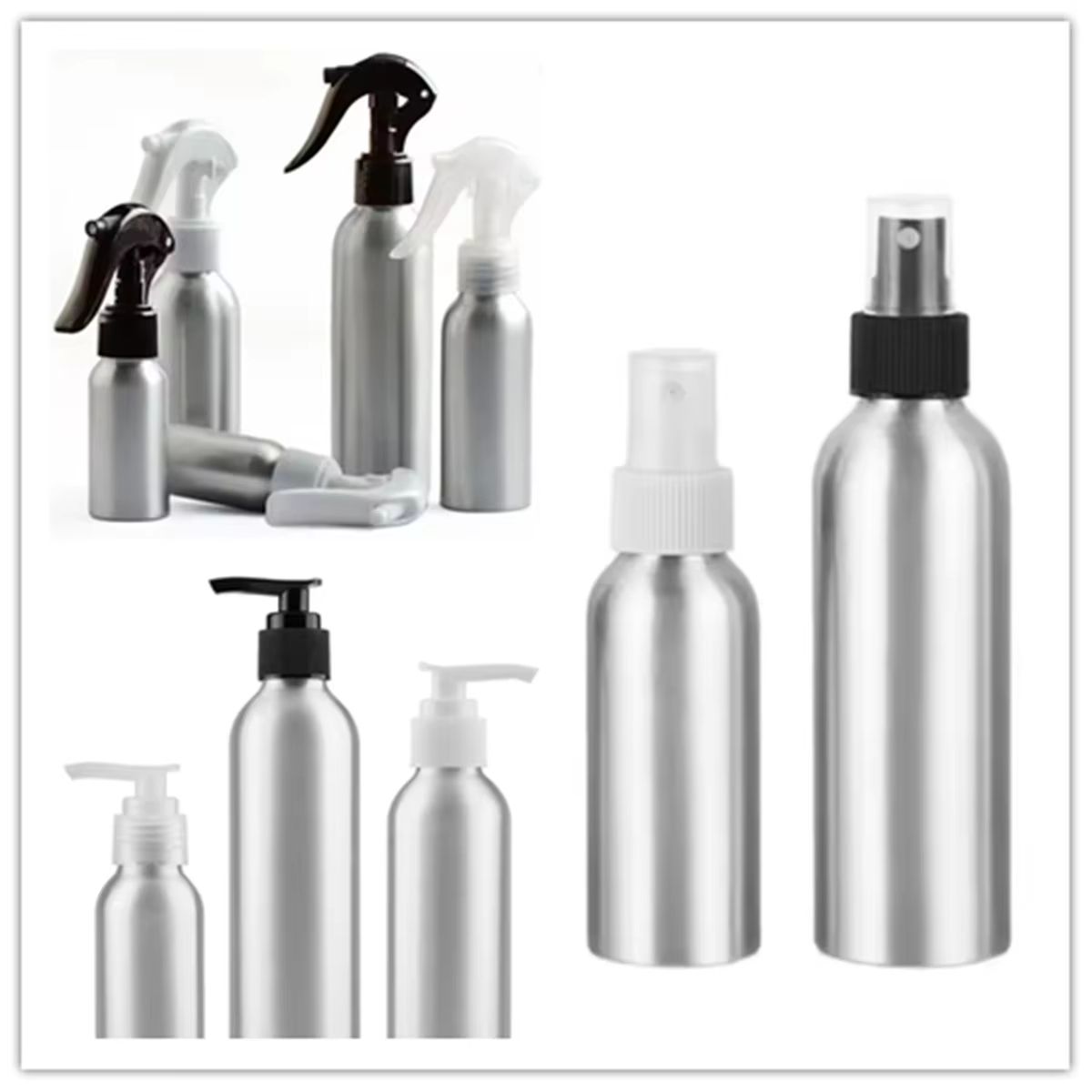 Multi Size Aluminum Spray & Lotion Bottle Set With Trigger, Fine Mist, And Pump Sprayer clear Pump 8.45 Fl Oz