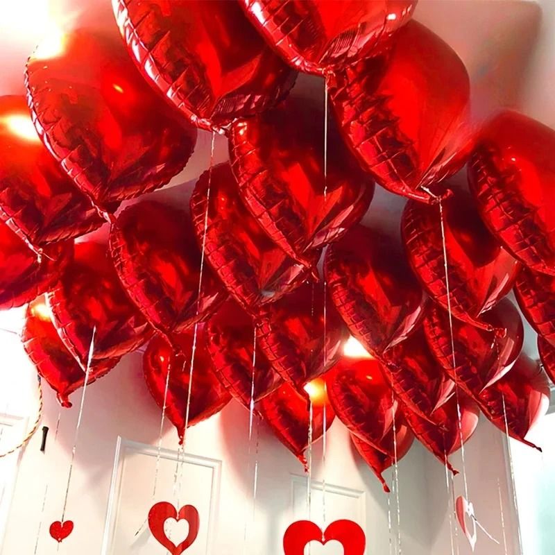 Heart Shape Foil Balloon Set 10 Pcs Premium Marriage & Party Decor red