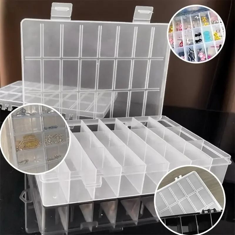 24 Grid Compartment Plastic Storage Box Organizer For Jewelry And Beads white (8 Pcs)