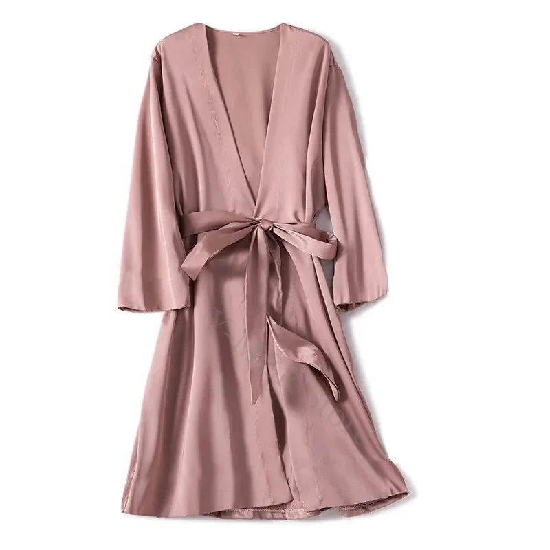 SilkEase Satin Kimono Robe Silky Satin Robe For Women Bridal & Luxury Silk Nightgown Robe pink l