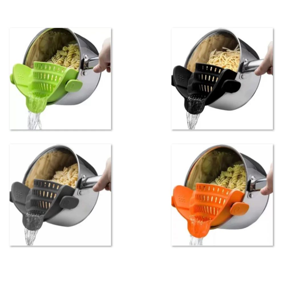 Silicone Clip On Pasta Strainer Foldable Clamp Pot Filter For Noodles & Vegetables orange