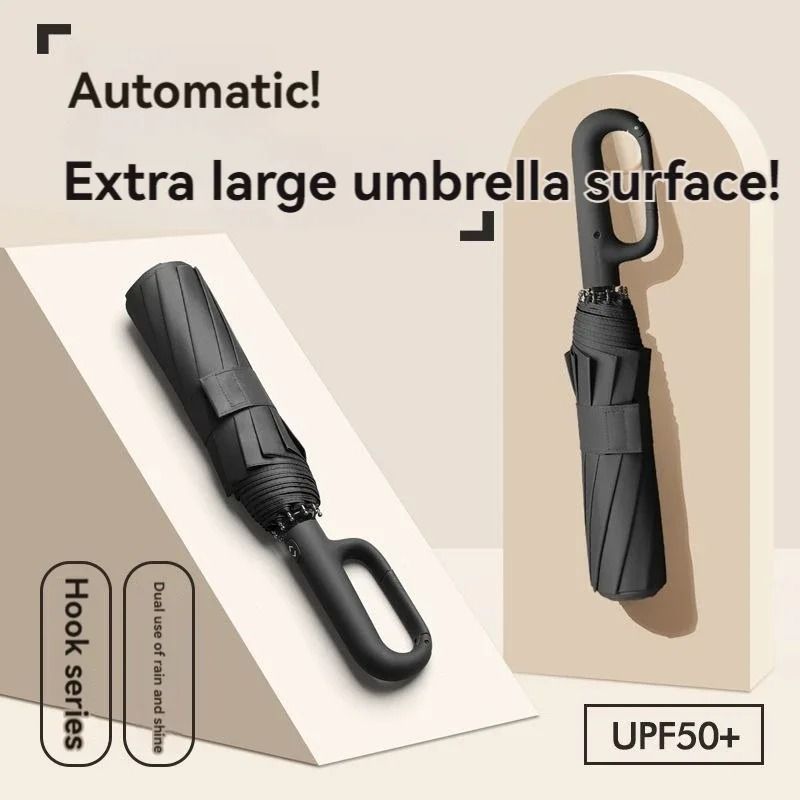 Extra Large Fully Automatic Folding Umbrella With Ring Buckle Handle green iron 8 K