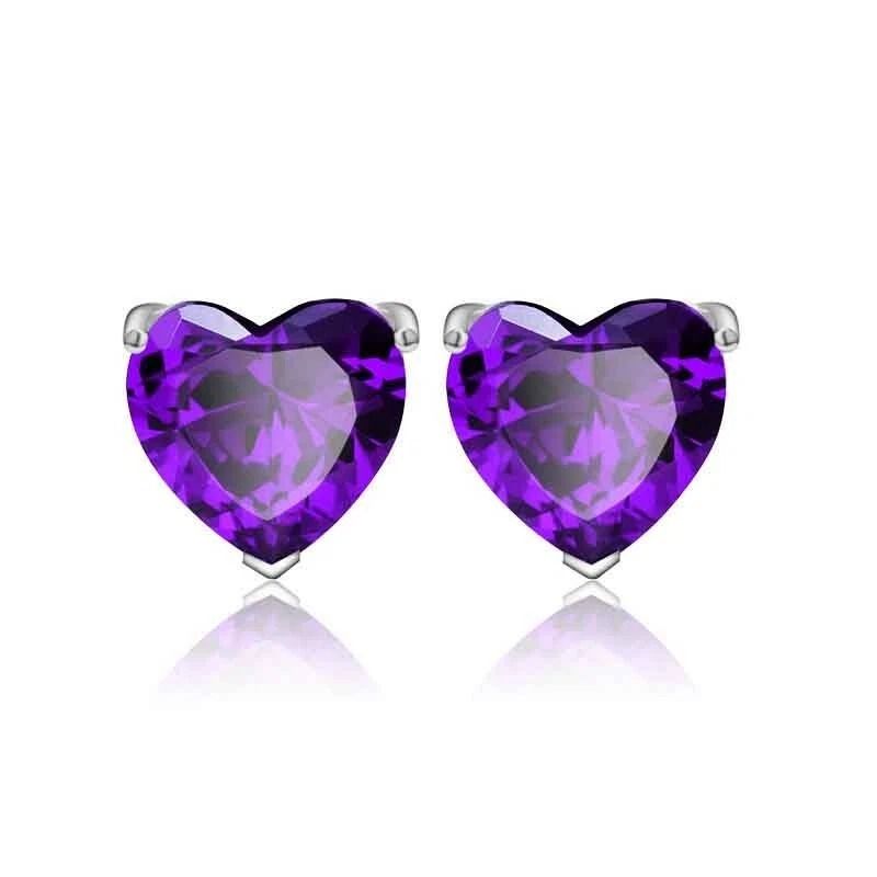 Sterling Silver Heart CZ Shaped Stud Earrings,Amethyst, Cubic Zirconia, Elegant Purple Amethyst Earrings Sterling Silver Heart CZ Shaped Stud Earrings,Amethyst, Cubic Zirconia, Elegant Purple Amethyst Earrings
