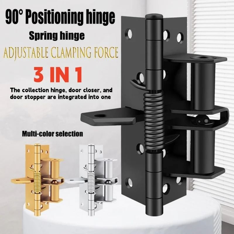 3 In 1 Automatic Self Closing Door Hinge With 90 Degree Positioning Stop black 4 Inches