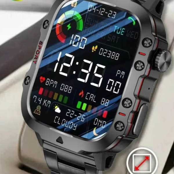 Rugged Military Smart Watch For Men Outdoor Bluetooth Call HD Touch Screen Smartwatch brown