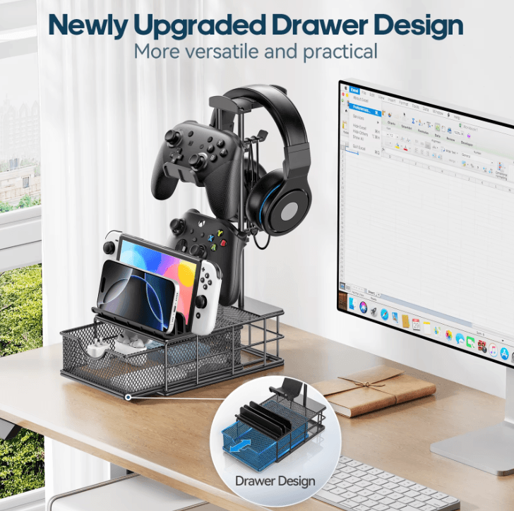 Headphone Stand With Drawer Headset And Controller Holder For Desk Headphone Stand With Drawer Headset And Controller Holder For Desk