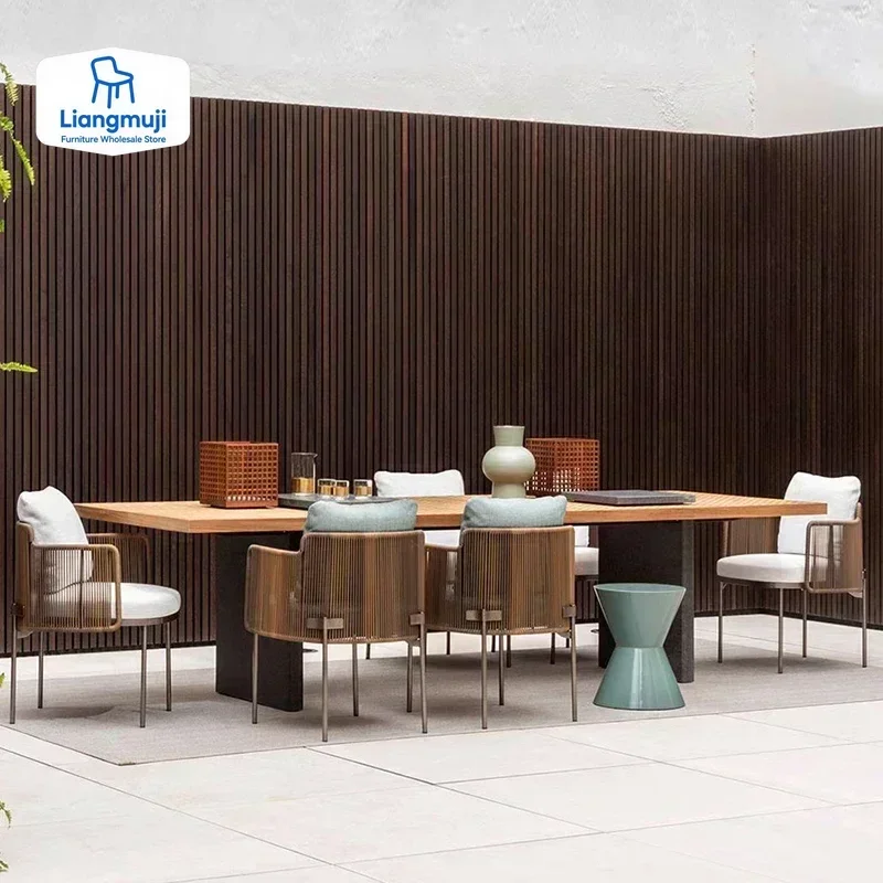 Ensembles de meubles de jardin imperméables en bois coussins en rotin ensemble de meubles de jardin italiens mobiles Patio meubles pour adultes décoration Terraza