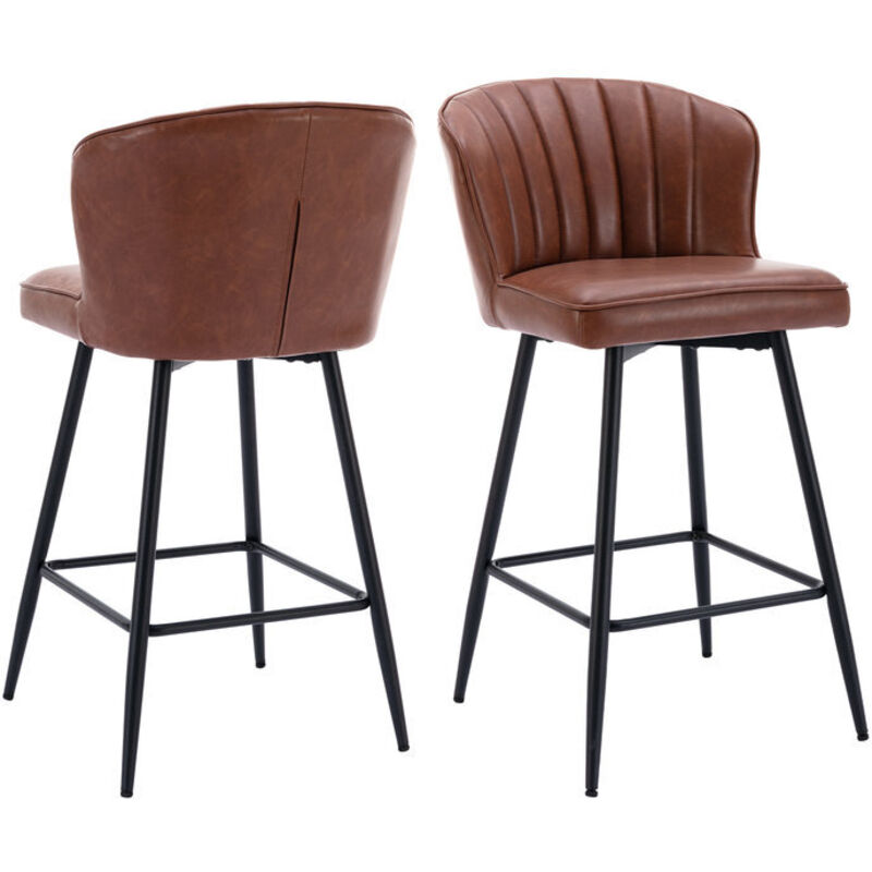 Wahson Sgabelli Bar, Set Di 2 Sgabelli Da Bar In Ecopelle Sgabelli Cucina Moderni Sgabelli Alti Con Gambe In Metallo Per Cucina Bancone, Marrone