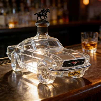 Polizeiauto-Whiskyflasche - Mustang-förmige Glasweinflasche & Trinkglas-Set, Brandneues Design Image