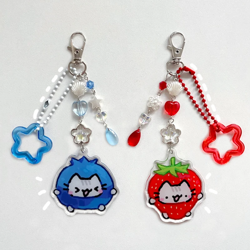 Y2k Schlüsselanhänger Erdbeere Katze Blaubeere Katze Handyanhänger 1Stk Image